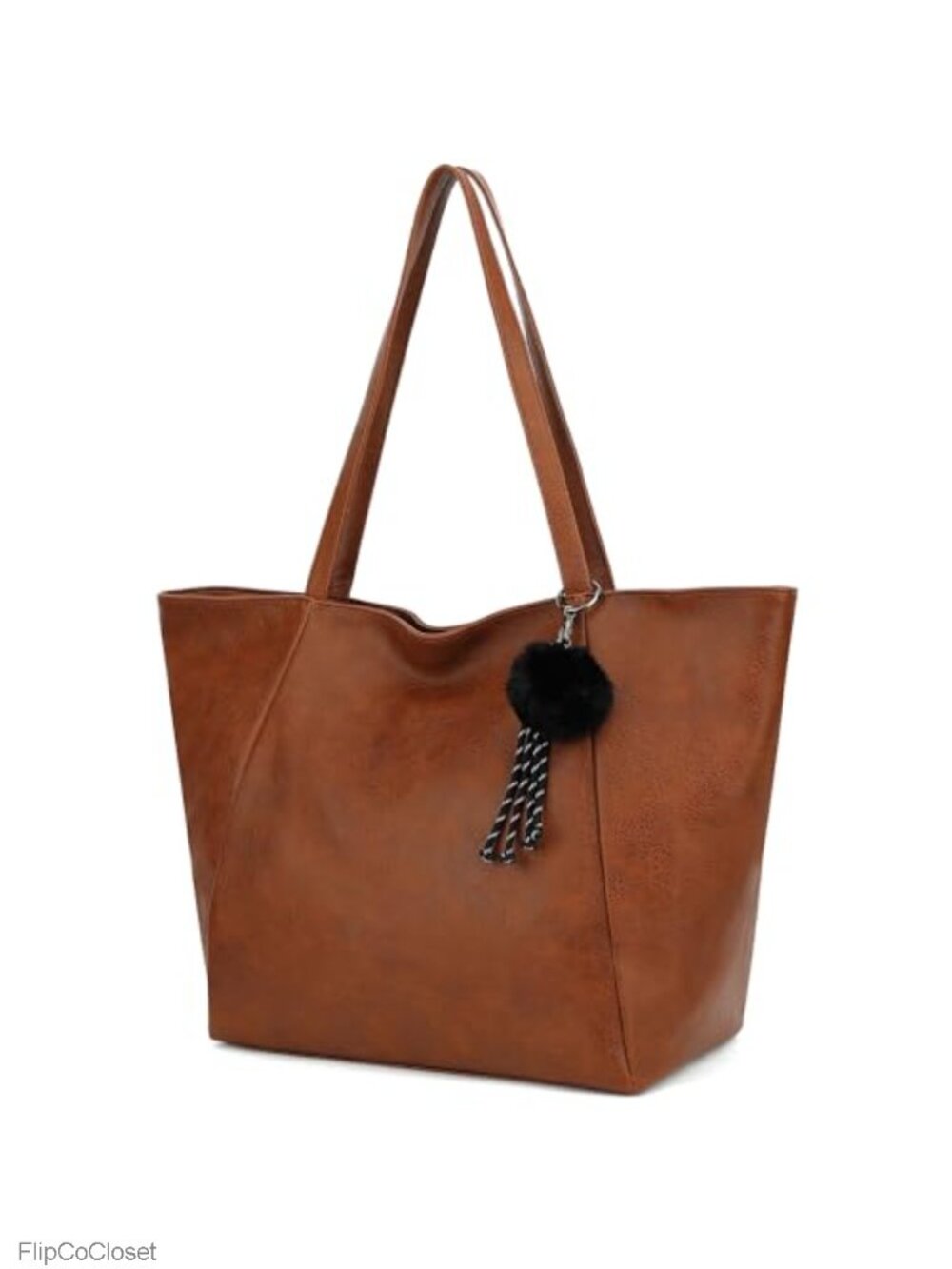 Large PU leather tote bag for women, waterproof, zipper closure